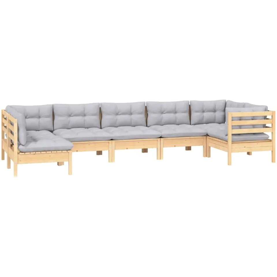 vidaXL 7-delige Loungeset met grijze kussens grenenhout grijs