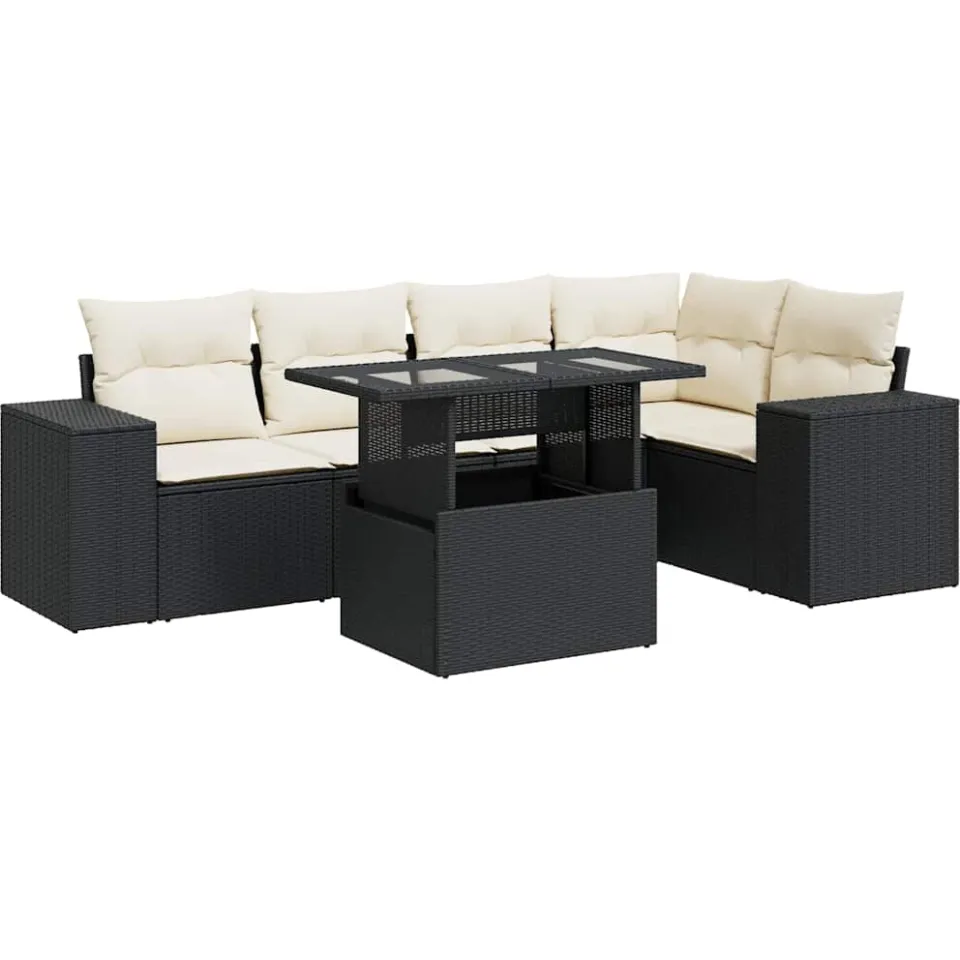 vidaXL 6-delige Loungeset met kussens poly rattan zwart, foto 3