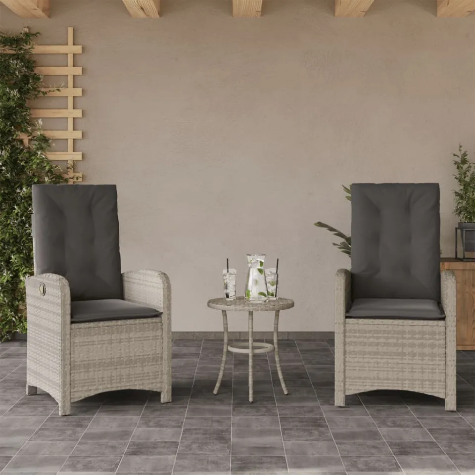 vidaXL 3-delige Bistroset met kussens poly rattan lichtgrijs grijs, foto 2