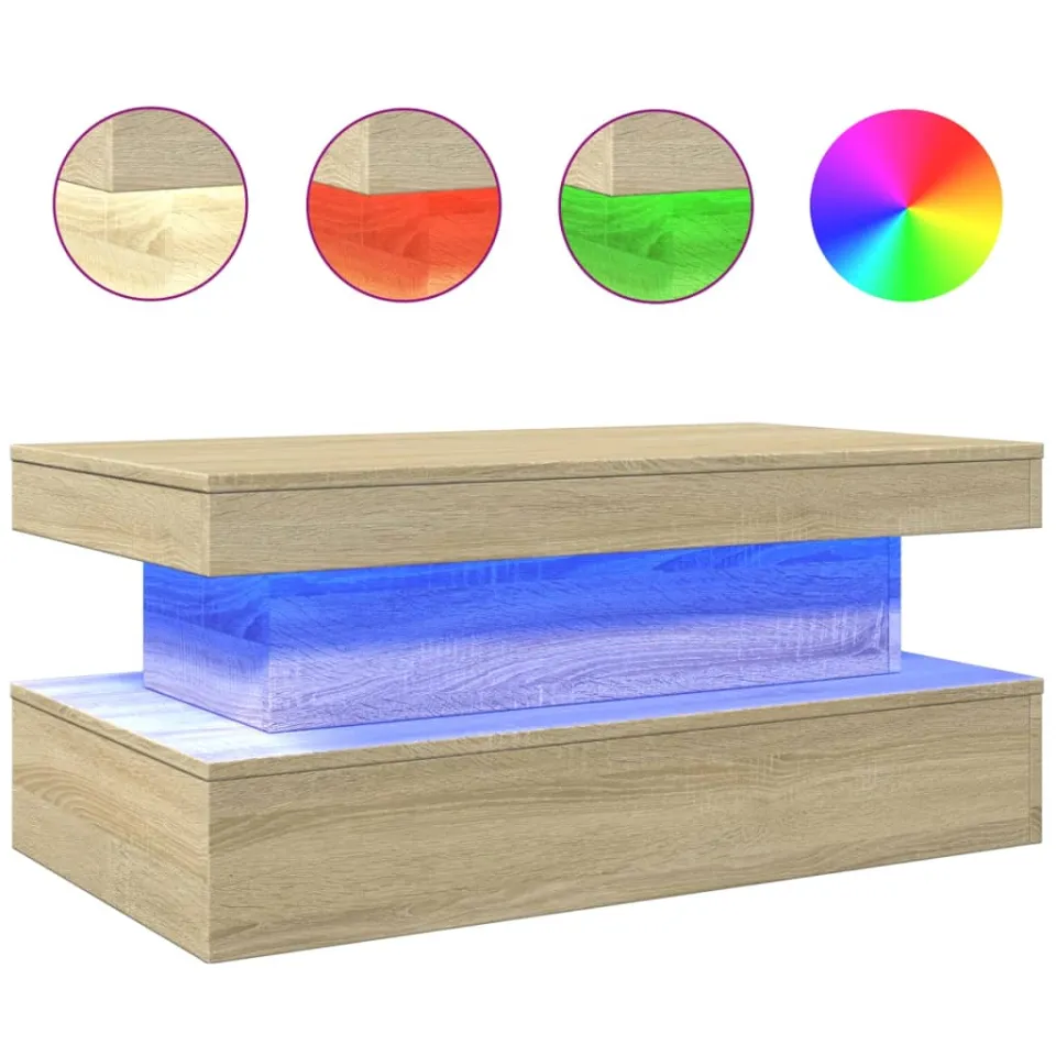 vidaXL Salontafel met LED-verlichting 90x50x40 cm sonoma eikenkleurig Bruin