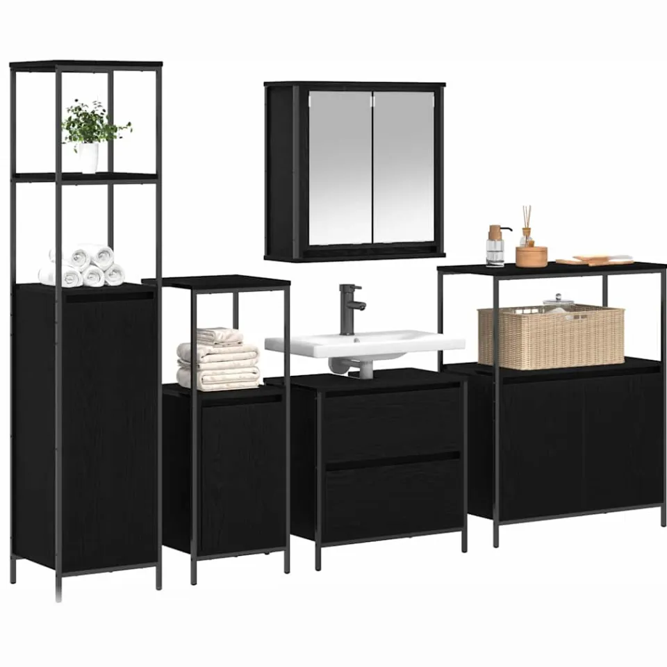 vidaXL Badkamermeubelset 5 st Zwart 36 x 35 x 165 cm Bewerkt hout