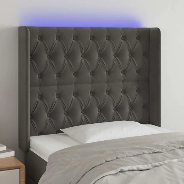 vidaXL Hoofdbord LED 103x16x118/128 cm fluweel donkergrijs grijs