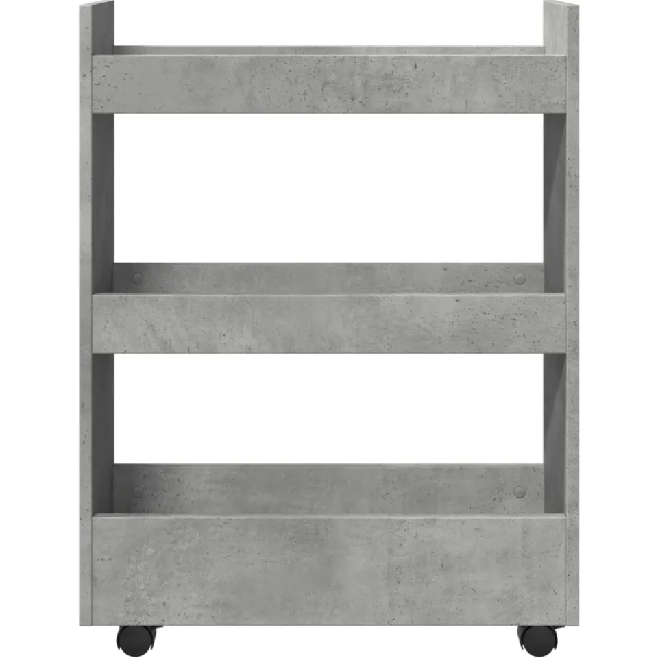 vidaXL Opbergtrolley smal 3-laags bewerkt hout betongrijs grijs, foto 4