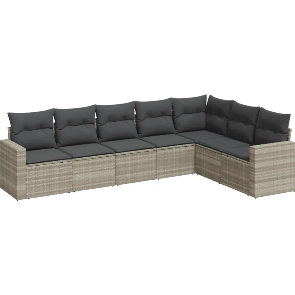 vidaXL 7-delige Loungeset met kussens poly rattan lichtgrijs grijs, foto 3