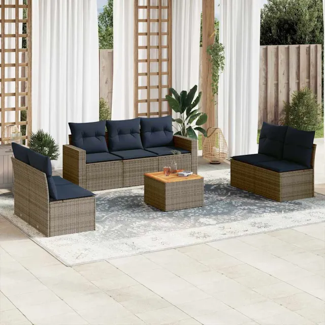 vidaXL 8-delige Loungeset met kussens poly rattan grijs, foto 2