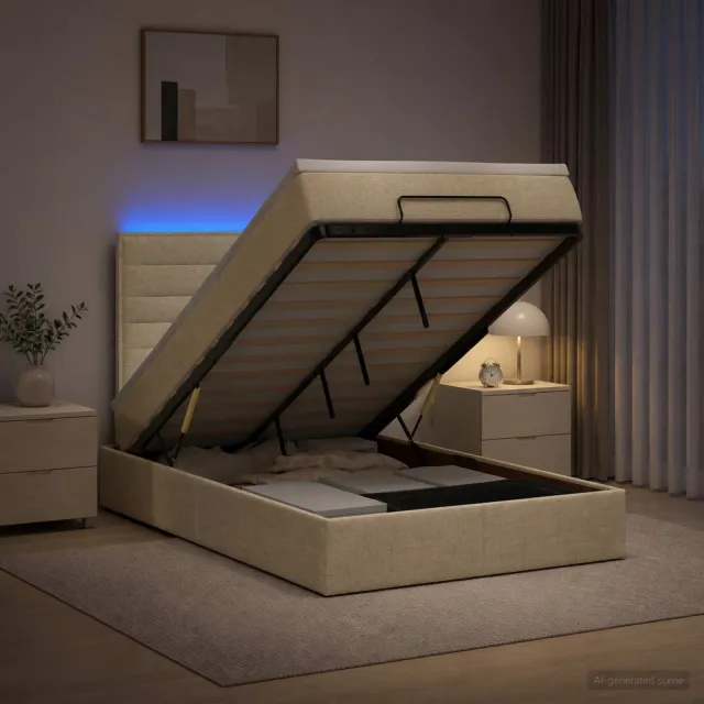 vidaXL Ottoman Bed met Matrassen en LED Crèmekleurig 120 x 200 cm Stof