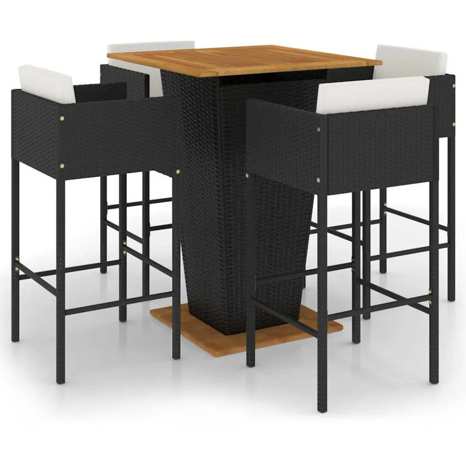 vidaXL 5-delige Tuinbarset met kussens poly rattan zwart, foto 3