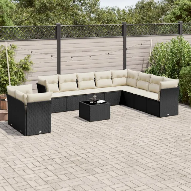 vidaXL 11-delige Loungeset met kussens poly rattan zwart, foto 2