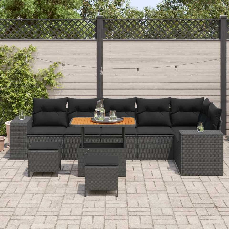 vidaXL Tuin Sofa Set 9 st Zwart poly rattan, foto 3