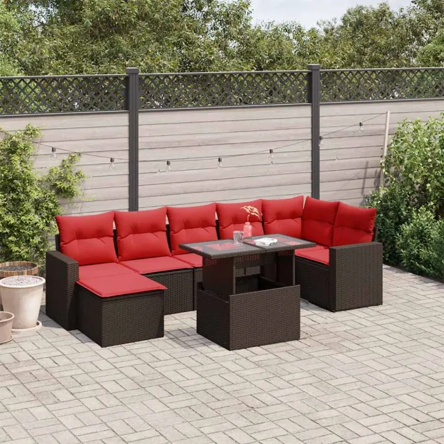 vidaXL 8-delige tuinbankset met kussens, bruin polyrotan
