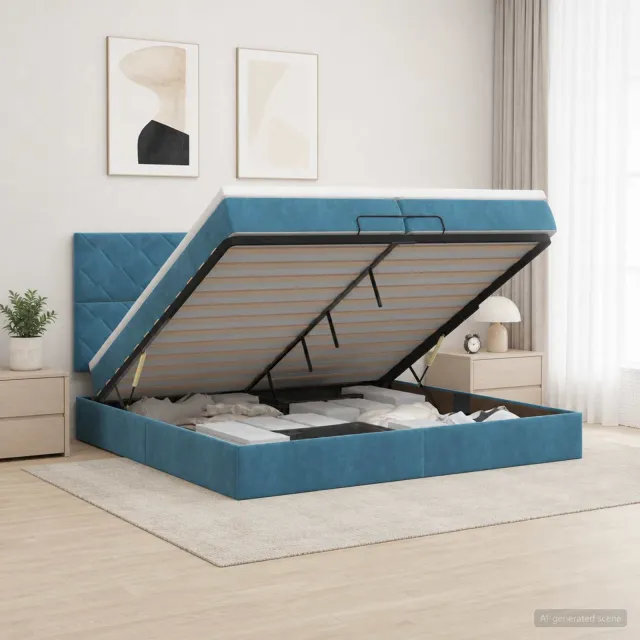 vidaXL Ottoman Bed met Matrassen en LED Donkerblauw 200 x 200 cm