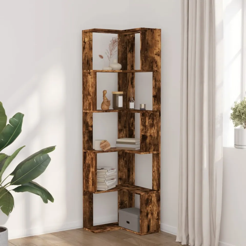 vidaXL Boekenkast 5-laags hoek 50x50x179 cm bewerkt hout gerookt eiken, foto 2