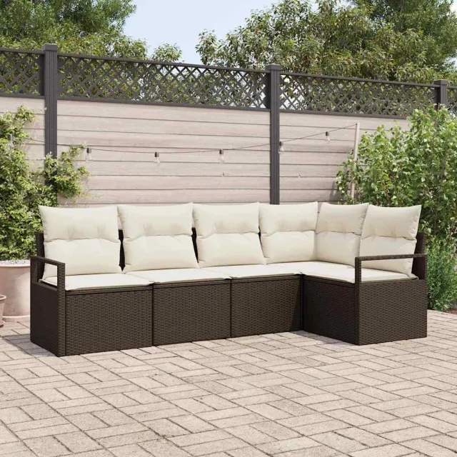 vidaXL Tuinbankenset 5 st Bruin en wit poly rattan, foto 2