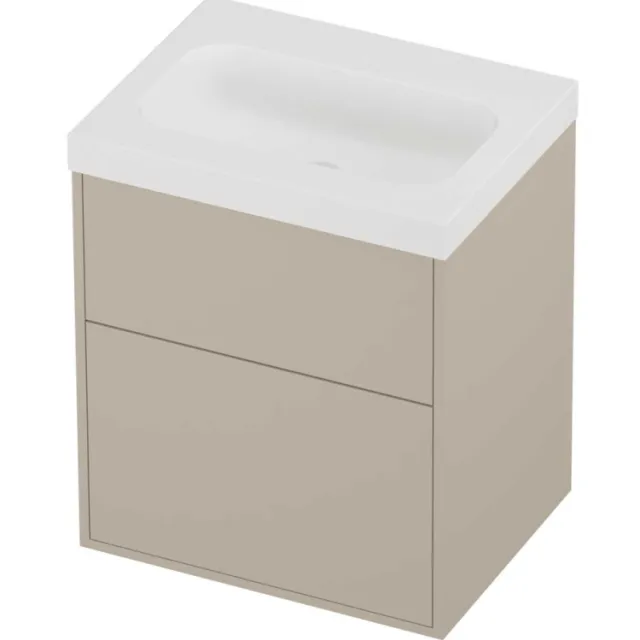 Proline Haga Badmeubelset Polystone Mezza 2 Laden 60x46x73 cm Mat White Soft Linen Beige