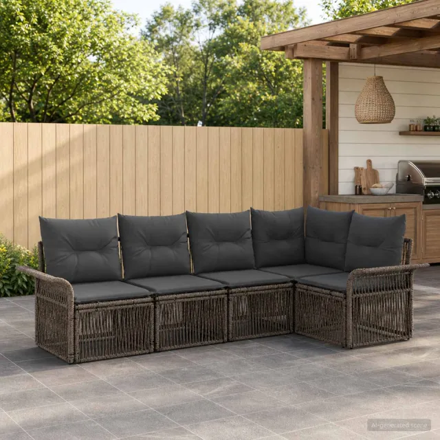 vidaXL Tuinbankenset 5 st 5-zits Grijs poly rattan, foto 2