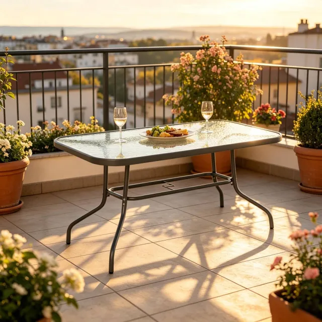 CHICFURN Tuintafel - 8 personen - parasolgat - rechthoekig - grijs
