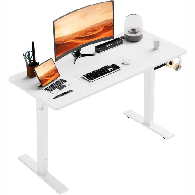 HOMAVO Zit-sta bureau 140 x 60 cm - Elektrisch in hoogte verstelbaar 70-117 cm - Anti-botsingstechnologie wit