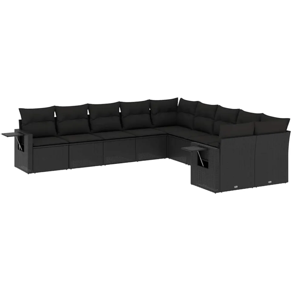 vidaXL 10-delige Loungeset met kussens poly rattan zwart, foto 3