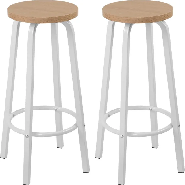 KAMYRA Industriële Barkruk - Barkrukken Set van 2 Stuks - Zithoogte 72 cm - Hout, Metaal, Wit/Licht Eiken, 30 x 32 cm Wit, Licht eiken