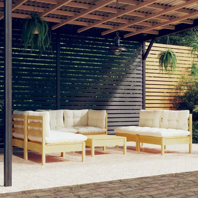 vidaXL 7-delige Loungeset met crèmekleurige kussens massief grenenhout, foto 2