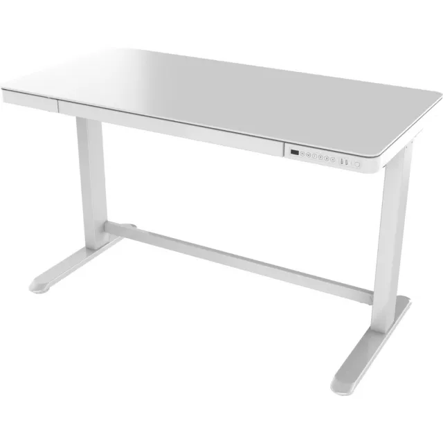 Game Hero Office Hero® Regal Zit Sta Bureau Elektrische Hoogteverstelling - 120x60cm - 2 USB-Poorten - Wit Frame en Kunststof Glas Wit Kunstof