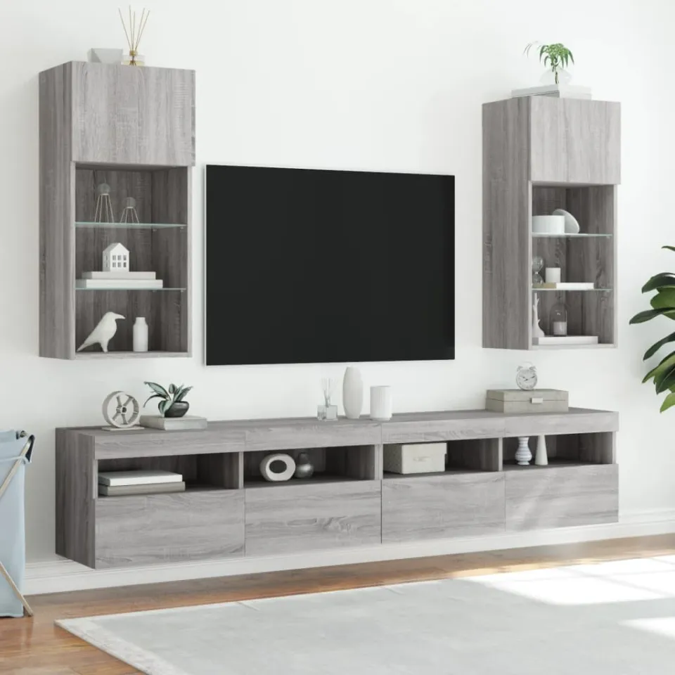 vidaXL Tv-meubels met LED-verlichting 2 st 40,5x30x80 cm grijs sonoma, foto 3