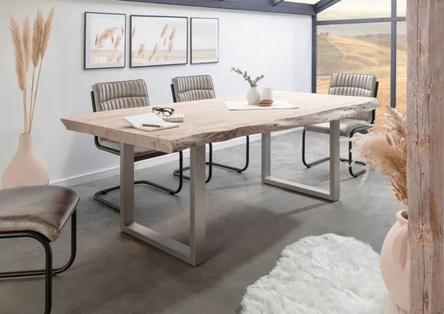MASSIVMOEBEL24 .DE FREEFORM #129 eettafel beige gelakt massief hout acacia 210x110x78 cm (BxTxH)