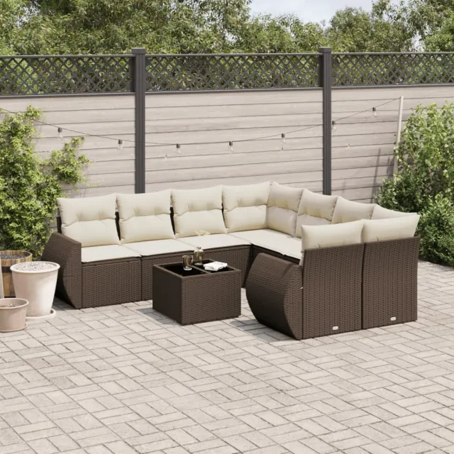 vidaXL 9-delige Loungeset met kussens poly rattan bruin, foto 2