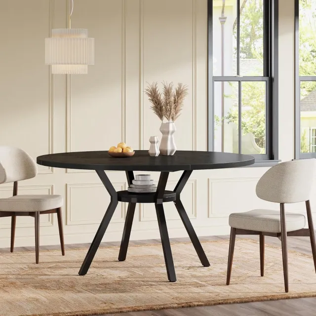 Tribesigns Ronde Eettafel - Keukentafel - 120 x 120 x 75 cm - Eetkamertafel Voor 4 Personen - met Houten Tafelblad - Modern Design - Zwart