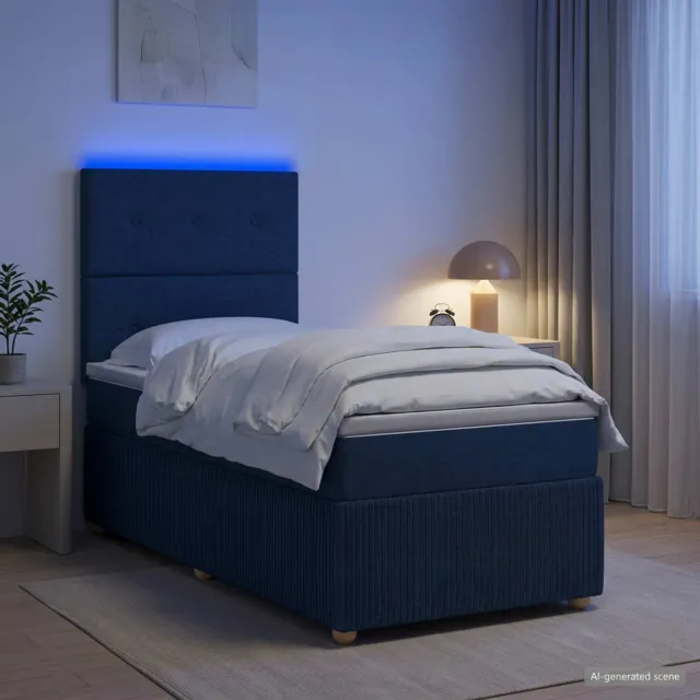 vidaXL LED Boxspring Bed met Matras Blauw 100 x 200 cm Stof
