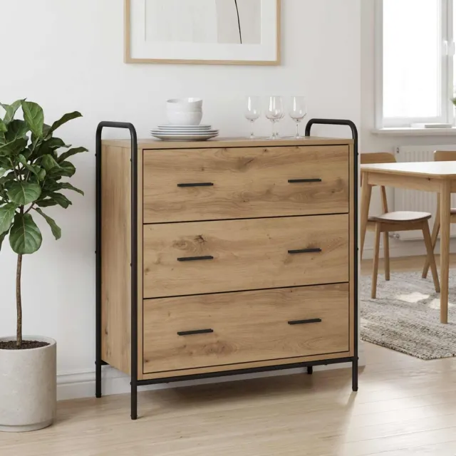 vidaXL Dressoir Artisanaal eiken 97 x 33 x 81 cm Bewerkt hout, foto 2
