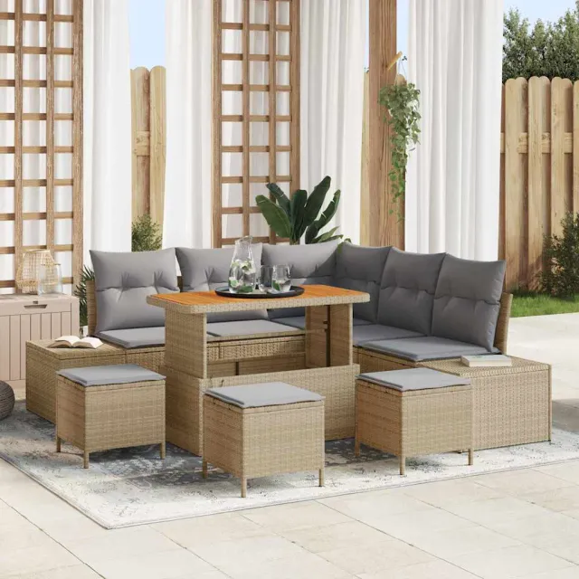 vidaXL Tuinbankenset 9 st Beige poly rattan