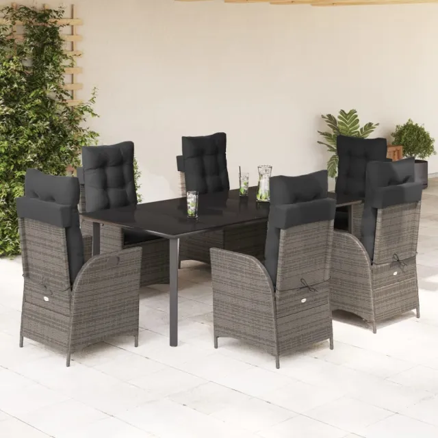 vidaXL 7-delige Tuinset met kussens poly rattan grijs, foto 2