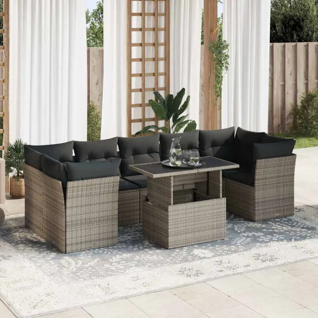 vidaXL 8-delige Loungeset met kussens poly rattan acacia grijs