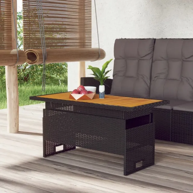 vidaXL Tuintafel 100x50x43/63 cm acaciahout en poly rattan zwart, foto 2