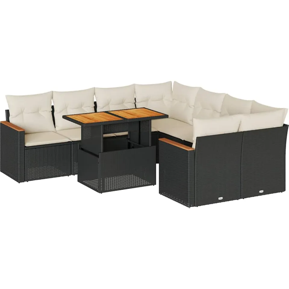 vidaXL 9-delige Loungeset met kussens poly rattan acacia zwart, foto 3