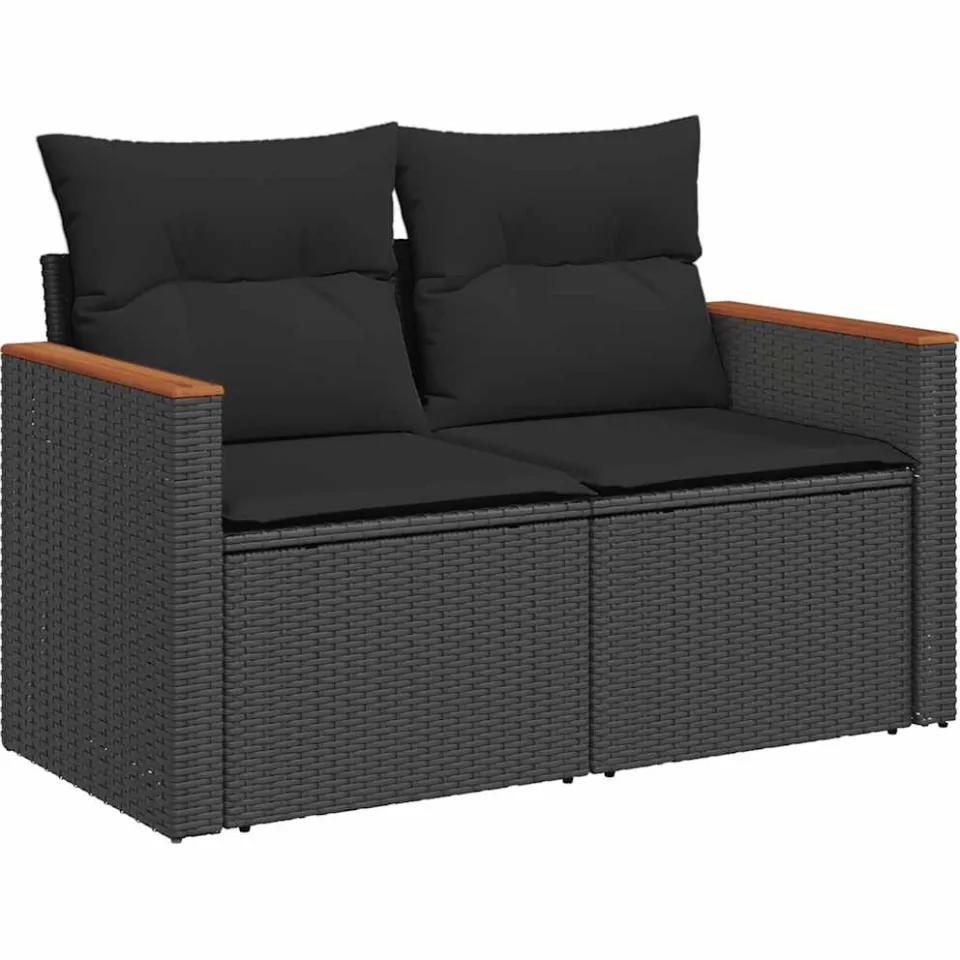 vidaXL 7-delige Loungeset met kussens poly rattan zwart