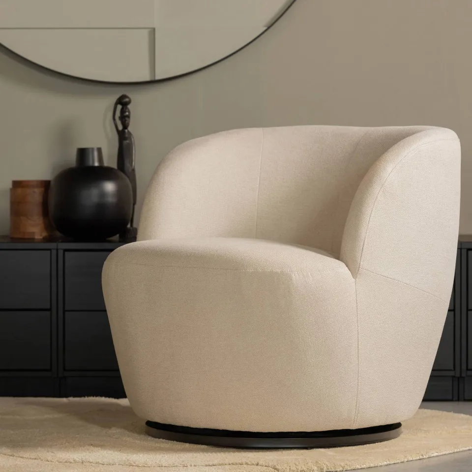 WOOOD Serra Draaifauteuil - Melange Stof - Naturel - 68x70x77, foto 3