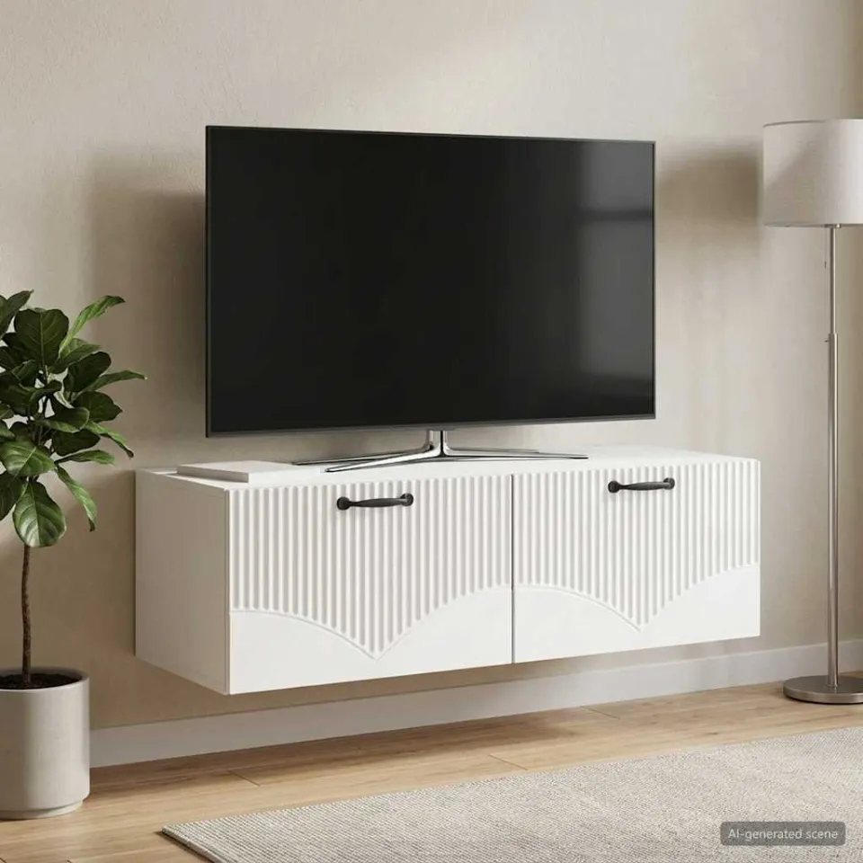 vidaXL Wandbeugel TV-kast Hoogglans Wit 98 x 41 x 30 cm Bewerkt hout, foto 4