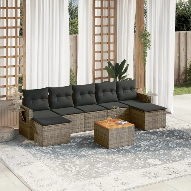 vidaXL 8-delige Loungeset met kussens poly rattan grijs, foto 2
