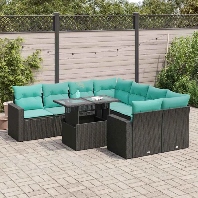 vidaXL 9-delige Loungeset met kussens poly rattan acacia zwart, foto 2