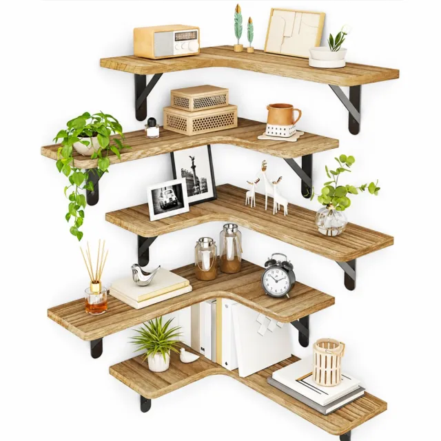 MOLHAUS Set van 5 Hoekplanken - Boekenplank - 41x29 cm - Houtkleur Natuurlijke houtkleur