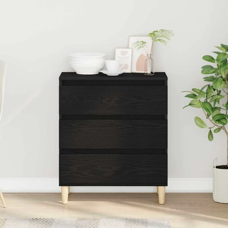 vidaXL Dressoir Zwart Eiken 60 x 35 x 70 cm Bewerkt hout, foto 4