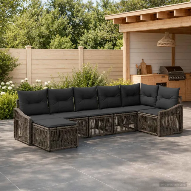 vidaXL Tuinbankenset 7 st 7-zits Grijs poly rattan, foto 2