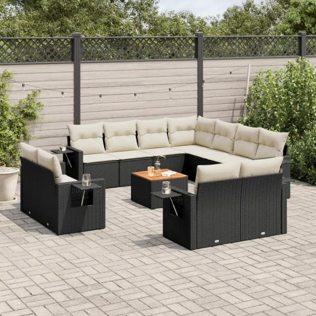 vidaXL 12-delige Loungeset met kussens poly rattan zwart, foto 2