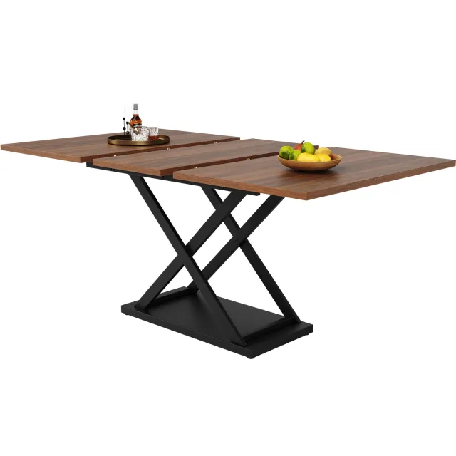 SONNENH Uitschuifbare eettafel - 120 tot 160 x 80 cm - Walnootlook / zwart