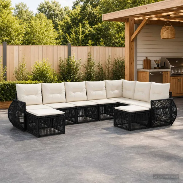 vidaXL Tuinbankenset 9 st 9-zits Zwart poly rattan, foto 2