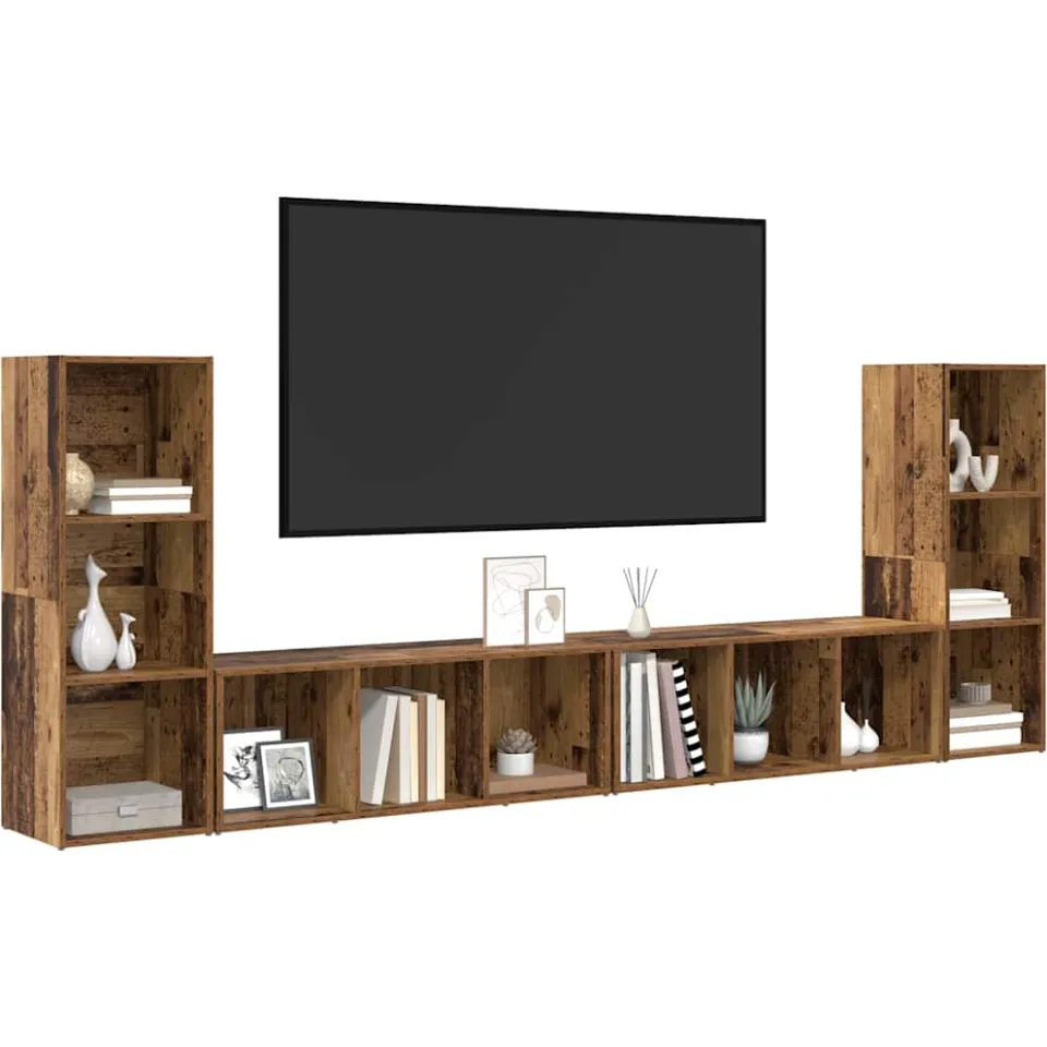 vidaXL Tv-meubelset 4 st 37 x 35 x 107 cm Oud Hout Bruin