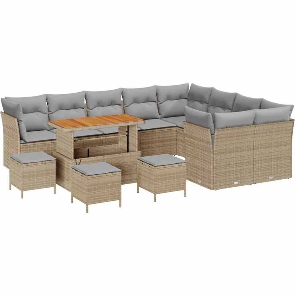 vidaXL Tuinbankenset 13 st Beige poly rattan, foto 4