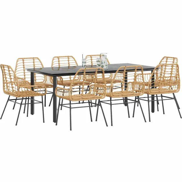vidaXL 9-delige Tuinset poly rattan glas bruin